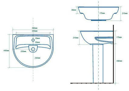 Раковина " 55", с 1 отв., БЕЗ пьедестала "Самарский" и комплекта крепежа, белый Sanita Эталон WB.PD/Etalon/55-C/WHT.G/S1 (ETL55SAWB01)