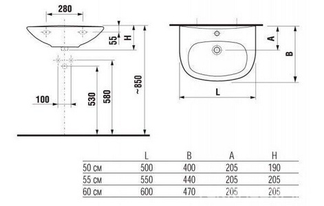 Раковина  55x40см, с 1 отв для смесит., без креплений ZZ Jika Zeta 8103910001049 / 103910001049