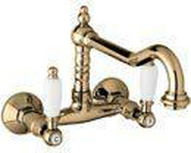 Смеситель для кухни, настенный, (цв.бронза, ручки белые),  ZZ Cezares First FIRST-LLP-02-Bi