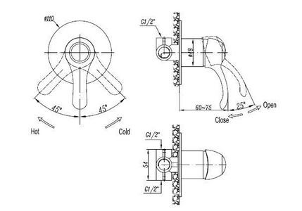 Смеситель для душа, встраиваемый в стену, (цв.золото),  ZZ Cezares Lira LIRA-C-DIM-03