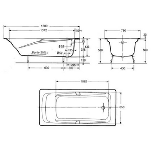Ванна REPOS /160x75/ (бел), с отв.для ручек, без ножек и ручек ZZ Jacob Delafon Repos E2929-00