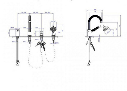 Смеситель для ванны, встраиваемый в борт, на 4 отв., лейка, шланг в компл.,  (цв.хром, одноручковый),  ZZ Cezares Olimp OLIMP-BVDM-01-L