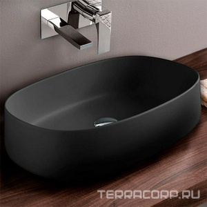 Раковина накладная на столешницу, овальная 55х35хh14,5см, без отв.д/смесит., без перелива, (цв.glossy black),  ZZ ArtСeram Cognac COL003 03; 00