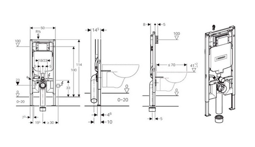 Монтажн.рама с бачком, д/подвесн. унитаза, h114см, Sigma 8см, д/клавиш Sigma, Mambo, Bolero, (БЕЗ крепл.арт.111.815.00.1), Geberit  ZZ Geberit Duofix 111.796.00.1