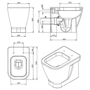 Унитаз напольный пристенный 51,3х34,2cм, для установки со скрытым в стене бачком, без сиденья,  ZZ Sanindusa Look 134012004