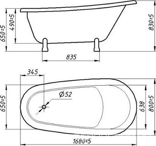 Ванна из искусственного камня Салерно 168x80x65 см белая, ножки золото ZZ Фэма салерно 