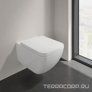 Унитаз подвесной, 375х560мм, с открытой кромкой смыва, крепёж в компл., без сиденья, (цв. R1 white ceramicplus),  Villeroy & Boch Venticello 4611R0R1