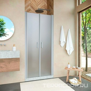 Душевая дверь 90*190 двустворчатая , распашные створки, профиль матовый хром, стекло сатин ZZ Vegas Glass Е2Р E2P 0090 07 10