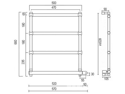 Полотенцесушитель 570(500)хh660x105мм, (эл.+Box, подключение справа!), (цв.English Gold), Margaroli ZZ Margaroli Sole 542-570x656-470/4M+Box (English Gold / эл + Box СПРАВА)