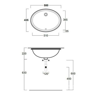 Раковина 58х43.5cм, встраиваемая в столешницу снизу, без отв. д/смес., с переливом, лекало, комплект креплений в компл., (цв. белый),  ZZ Simas Nevada S53 bi