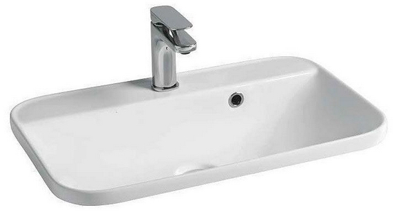 Раковина встраиваемая в столешницу сверху, прямоугольная 600х370мм, с отв. д/смесит., с переливом, (цв. белый),  ZZ ArtСeram Glo Evolution GIL007 01; 00