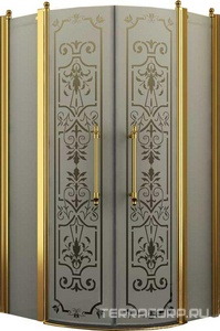 Душевое ограждение, 1/4 круга, R550, 1000х1000хh1950мм, 2 расп.двери с 2 неподв.сегм., (профиль цв. золото, стекло 6мм матовое.с прозр.рис),  ZZ Romance Collection Malme ML.R1.100.FGTP G КЛАССИКА