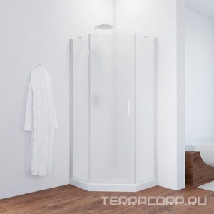 Душевое ограждение пятиугольное , 90*90*1900, левое, профиль белый, стекло "шиншилла", БЕЗ поддона ZZ Vegas Glass AFA-Pen AFA-Pen900102/левый