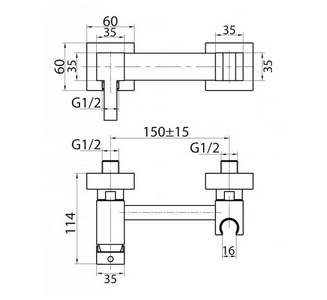 Смеситель для гигиенического душа, совмещённый с держателем лейки, БЕЗ лейки и шланга, (цв.хром), Cezares ZZ Cezares Articoli Vari CZR-DA4-01
