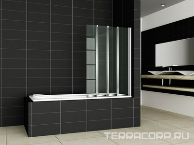 Штора на ванну, 4-х секционная, складная, 1000хh1400мм, "Правая"/"Левая", (профиль цв.хром, стекло 5мм прозрачное),  Cezares Pratico PRATICO-V-4-100/140-C-Cr