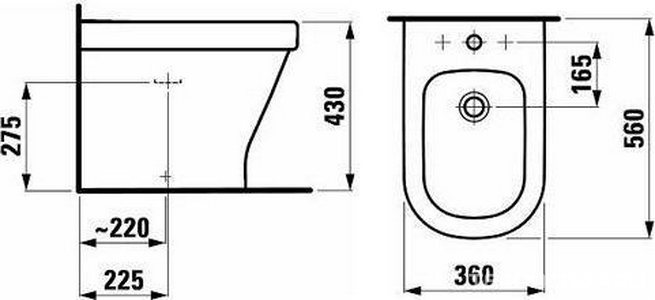 Биде напольное 560х360мм с 1 отв. д/смес.,  ZZ Laufen LB3 8.3268.1.000.302.1