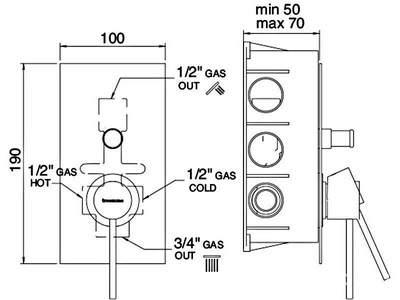 Смеситель для душа встраиваемый в стену, с переключателем, (цв. oxidized), UP ZZ 3M Up 5749 KK