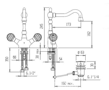 Смеситель для раковины, Высокий, с д/к, (цв.золото),  ZZ Cezares Atlantis-Nostalgia ATLANTIS-NOSTALGIA-LS2-A-03/24