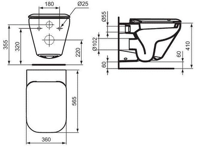 Унитаз подвесной 360х565мм, глубокий смыв, скрытый монтаж (сидение с микролифтом арт.K7065 + креп. арт.TT0299327 в компл.),TONIC II ZZ Ideal Standard Tonic II K316701