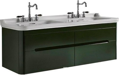 Тумба подвес., для устан. под 2-ю раков. 150см. арт.4143 хх, 1 выдв.ящик, 1откидн.дверь, без ножек, крепёж в компл., (цв.зелёный), Waldorf ZZ