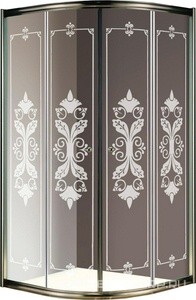 Душевой уголок 1000х1000хh1950мм, 1/4 круга, R550мм, две раздвижные двери (ст.прозр. с матов.рис. 6мм, фурнитура цв.бронза), Giubleo ZZ Cezares Giubileo GIUBILEO-R-2-100-SCORREVOLE-CP-Br