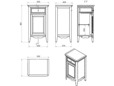 Комод нап. 50,2х40хh86,7см, 1 расп.дверь, петли Blum, (петли справа), выдв.ящик, (дерево бук, цв.bianco, ручки Riflesso цв.бронза в комп) N ZZ TW Collection Veronica VER2150 DX B