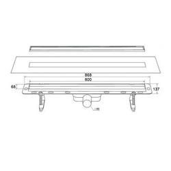 Дренажный канал в сборе, (сифон с гидрозатвором 0,6 л/с решетка под плитку CONTI 800мм, нерж. сталь, монтаж.глубина 65-105мм), WINKIEL/Ekoline ZZ