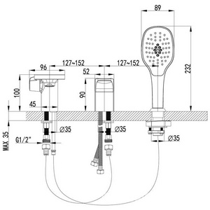 Смеситель врезной для ванны на три отверстия , хром Lemark Omega LM4347C