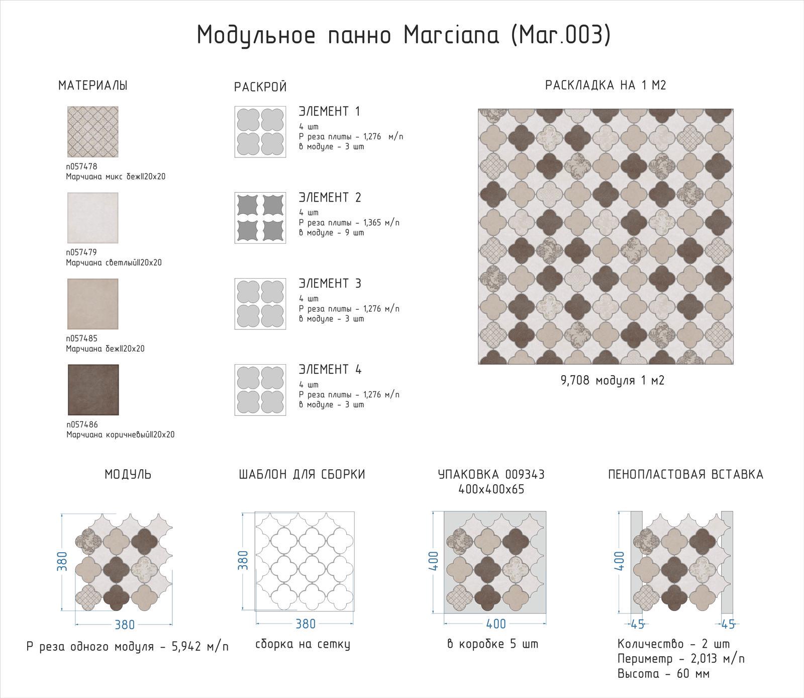 Мозаика Kerama Marazzi Универсал Модульное панно Marciana(n057478,n057479,n057485,n057486)38x38 Бежевый, фото 4