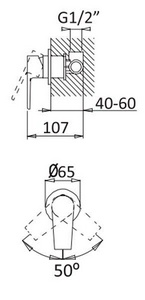 Смеситель для душа, встраиваемый в стену, (черный матовый),  ZZ Cezares Nautic NAUTIC-DIM-NOP