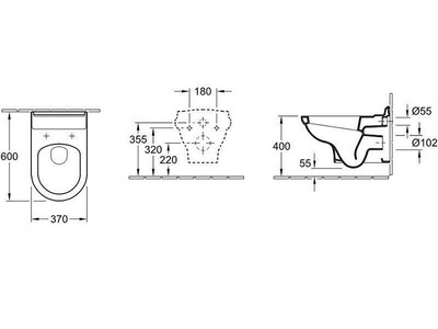 Унитаз подвесной, 370х600мм, без сиденья, крепления в компл., (цв.R1 white ceramicplus),  ZZ Villeroy & Boch Hommage 6661B0R1