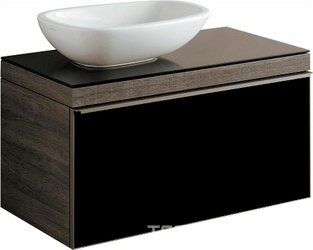 Тумба 884хh543х504мм, 1 выдв. ящик, со стекл.столеш.(уст.сифона(слива) прав/лев), д/уст.с рак.арт.123655;123555,(цв. тём дуб, стек.фронт пан чёрн) ZZ