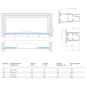 Шторка на ванну , 180x140 см, раздвижная, профиль хром матовый, стекло сатин с покрытием QuickNano ZZ Vegas Glass Z2V Z2V 0180 07 10 QuickNano