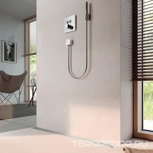 Дренажный канал 700мм,(лоток 640мм),готовый комп,сифон выход вбок0,7л/с,ножки,мембрана антизапах,основа д/плитки"tile"и решетка"steel"2 в1 TecelinusZZ Tece TECElinus 15103079