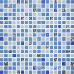 Мозаика Glass 1029 микс синий-платина (чип 15х15мм)ZZ|30x30