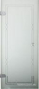 Дверь д/д 800хh1900мм, (Без проф., стекло мат.декорированное,тип"С", рис. по периметру стекла"Cornice Savoy", SX петли слева, цв. хром),  ZZ Devon & Devon Modern 80 M/80/CrC/SX/GU