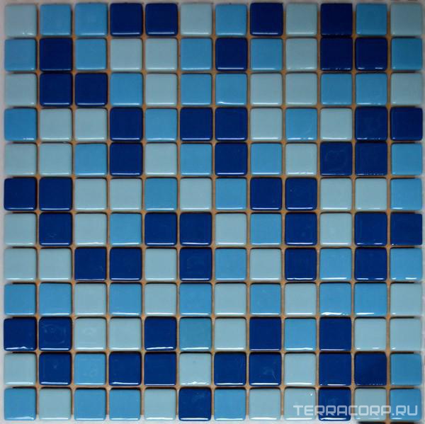 Мозаика Мастера Керамики Glass mix Мозаика 25FL-S-045 (синий+голубой +голубой 10%) бассейновая (чип 2.5x2.5) ZZ31.5x31.5 Комбинированный, фото 3