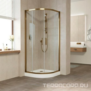 Душевое ограждение 90*90*190 см полукруглое с раздвижн. дверьми, профиль бронза, стекло прозрачное, БЕЗ поддона ZZ Vegas Glass ZS ZS 0090 05 01