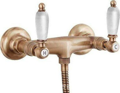 Смеситель для душа (цв. бронза, ручки белые),  ZZ Cezares First FIRST-DS-02-Bi