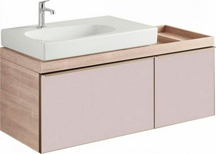 Тумба 1184хh554х504мм, полочка справа, 2 выдв. ящика, 1 внутр ящик, д/уст. с рак. арт. 123575, (цв.свет дуб, стекл. фронт/пан беж. цв.), креп/компл ZZ Geberit Citterio 500.562.JI.1