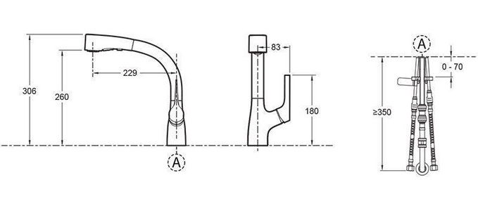 Cмеситель для кухни , однорычажный с выдвижным вращающимся изливом  хром ZZ Jacob Delafon Elate E13963-CP