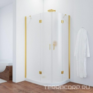 Душевое ограждение , 100*80*1900 мм, левая, профиль золото, стекло сатин, БЕЗ поддона ZZ Vegas Glass AFS-F AFS-F 100*80 09 10