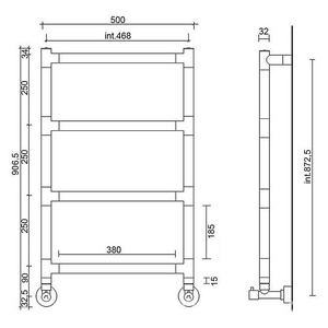 Полотенцесушитель 531,5(500)хh900х135мм, подвод воды int.468мм, (цв.хром), краны, крепёж в компл., (ГВС) Margaroli  ZZ Margaroli Sereno 4-482-500x900-468/4M CR