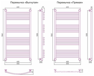 Полотенцесушитель "+" 1200*600 мм, прямая перекладина, подключ. 3/4, комплектующие в комплекте, хром ZZ Сунержа Богема 00-0220-1260