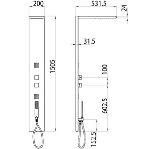 Душевая панель 20х53,5хh150,5см, термостат, верхний, боковой и ручной душ, (цв.хром),  panel 4 ZZ Bossini Manhattan L00891.030