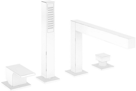 Смеситель для ванны, встраиваемый в борт на 4 отв., лейка, шланг в компл., (белый матовый),  ZZ Cezares Porta PORTA-BVDM4-BIO