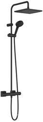 Смеситель для душа (термостат) со стац.верхним душем 240х240мм, ручной душ, шланг в компл., (цв.матовый черный), Vernis Shape Showerpipe 240 1jet ZZ