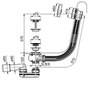 Сточный комплект для ванн Ravak с переливом, цв хром Ravak Evolution X01305