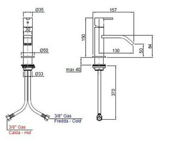 Cмеситель однорычажный для раковины / биде, в комплекте с удлинением, хром (упаковка), A.L.  ZZ Antonio Lupi Bikappa BK400N
