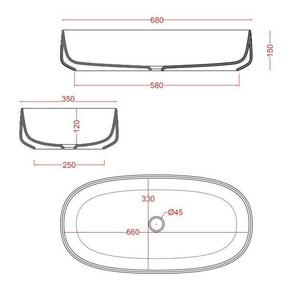 Раковина накладная на столешницу, овальная 680х350хh150мм, без отв.д/смесит., без перелива, (цв. белый),  ArtСeram Cognac COL005 01; 00